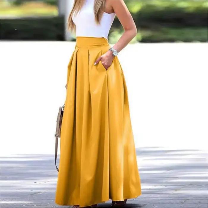 Jupes longues pour femmes printemps été taille haute couleur unie jupe longue