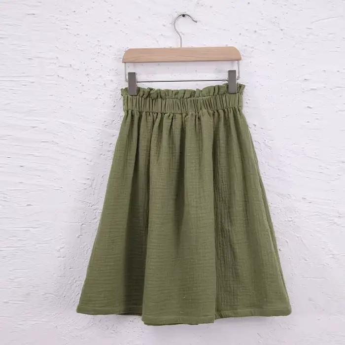 Jupes pour filles en gaze de coton 100% à taille élastique plissée