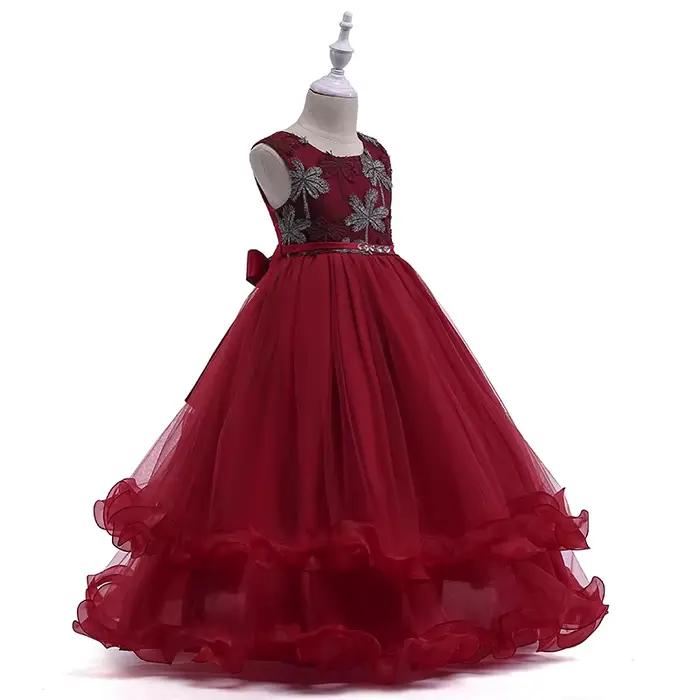 Robe de princesse longue en tulle et dentelle pour adolescentes, robes de demoiselle d'honneur, vêtements pour enfants, robes de soirée de mariage, fête élégante