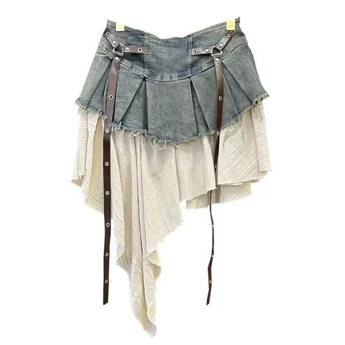 Jupes Courtes Femme Plissées Coupe Trapèze Taille Élastique Irrégulières Vintage Élégantes Épissées Y2K Streetwear Travail Sexy Printemps 2026