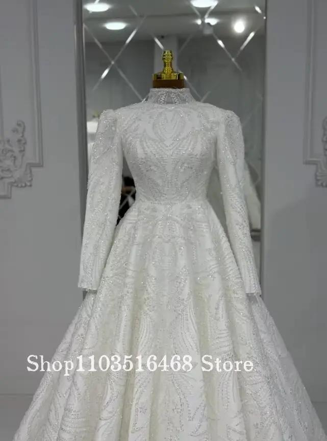Robe de mariée musulmane personnalisée blanche à manches longues