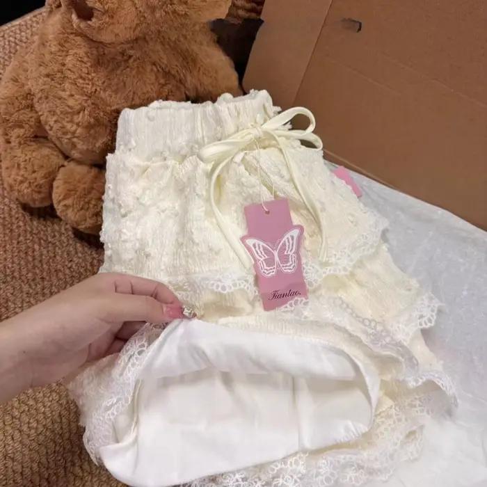 Mini jupe à volants en dentelle douce pour femmes
