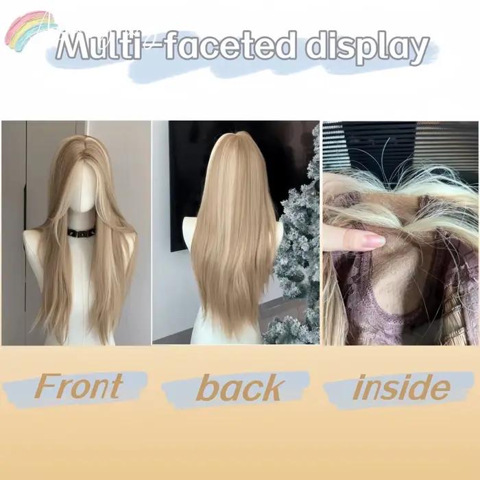 Perruque Blonde pour femmes longue ligne droite Blonde marron perruque asiatique américaine dentelle avant perruque synthétique pour usage quotidien Cosplay Ombre Peluca