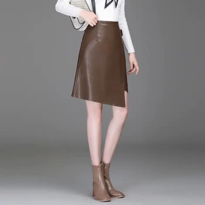 Femmes asymétrique Pu cuir jupe courte femmes Sexy tenue de club genou longueur jupes automne hiver femme mode jupe 3 couleurs