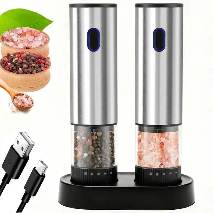Moulin à sel et à poivre électrique automatique rechargeable, 1 ou 2 pièces, avec réglage externe de la grosseur, pour la cuisine