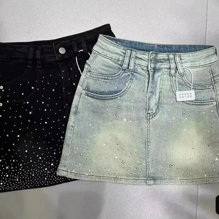 Jupe en jean à strass pour femmes