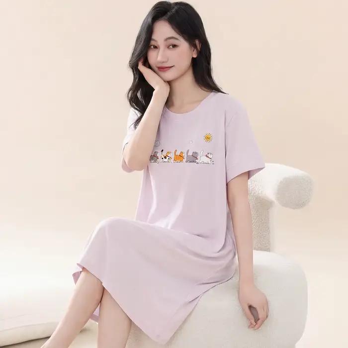 Chemises de nuit d'été en pur coton pour femme, vêtements de détente décontractés pour la maison, longue robe de nuit, tailles M-XXXXL