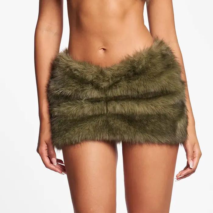 2026 Fashipn fausse fourrure moulante Mini jupes femmes mode Sexy taille basse Hipster