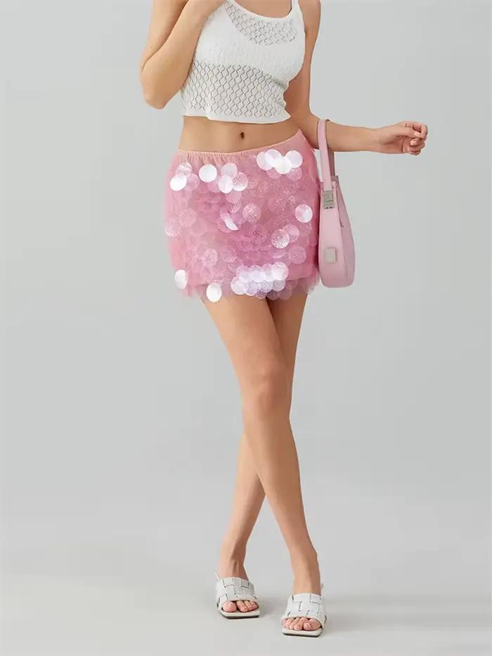 Femmes paillettes Mini jupes taille basse moulante