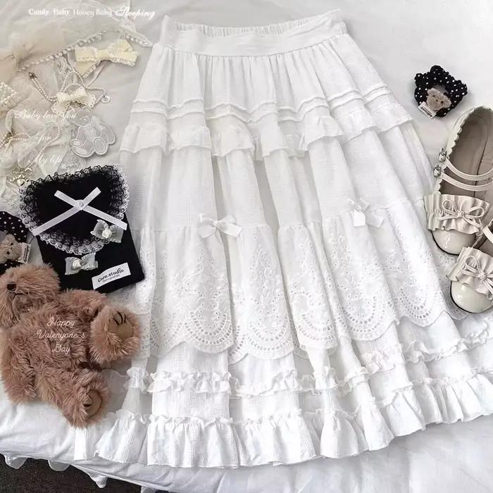 Lolita – jupe mi-longue en dentelle brodée pour femmes