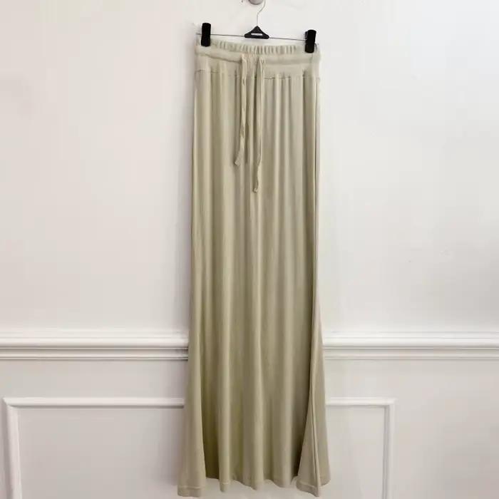 Jupe longue mi-longue élégante et confortable YL571 de couleur unie, taille haute, style coréen, kaki, pour le printemps