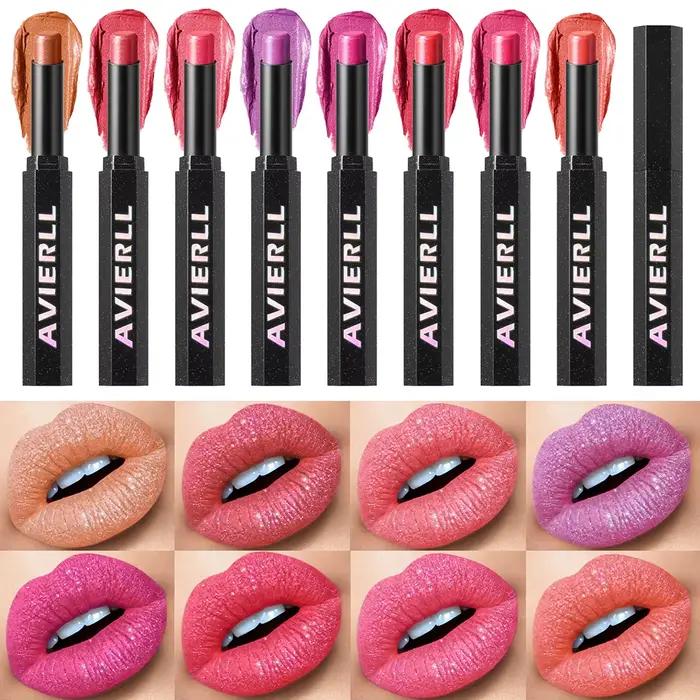 Rouge à lèvres brillant effet diamant, hautement pigmenté, nacré métallique, waterproof, longue tenue, maquillage éclatant et radieux toute la journée