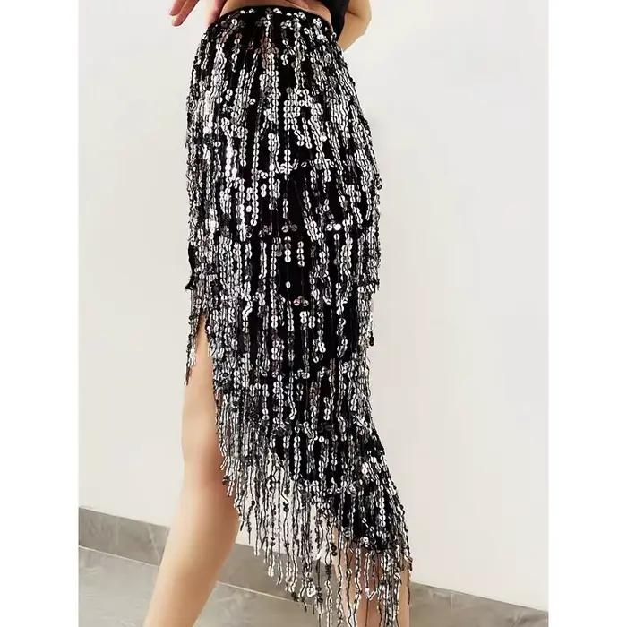 Jupe à Franges à Paillettes pour Femme, Écharpe de Hanche pour Festival, Spectacle sur Scène, Costume à Paillettes, Tenue de Rotterdam Kly Round Belt