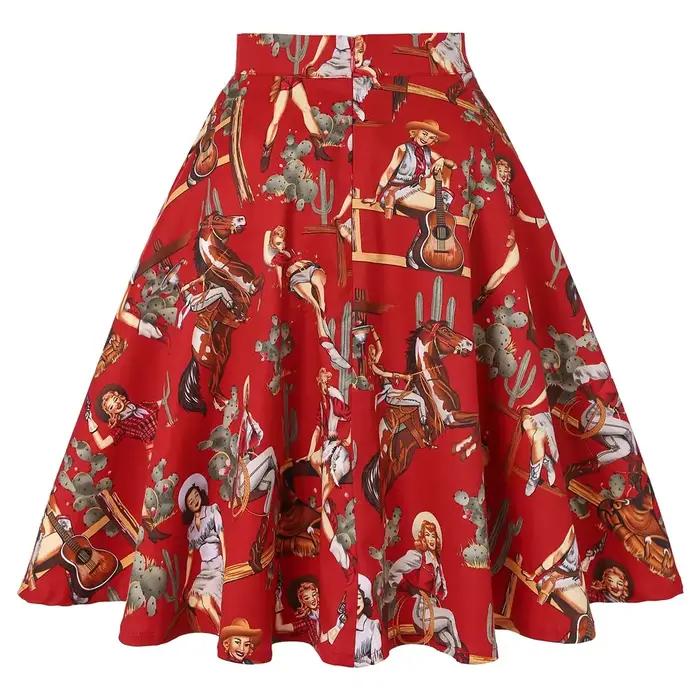 Petit rouge à pois coton femmes Sexy Midi jupe d'été Pin Up taille haute rétro Vintage Rockabilly 50s