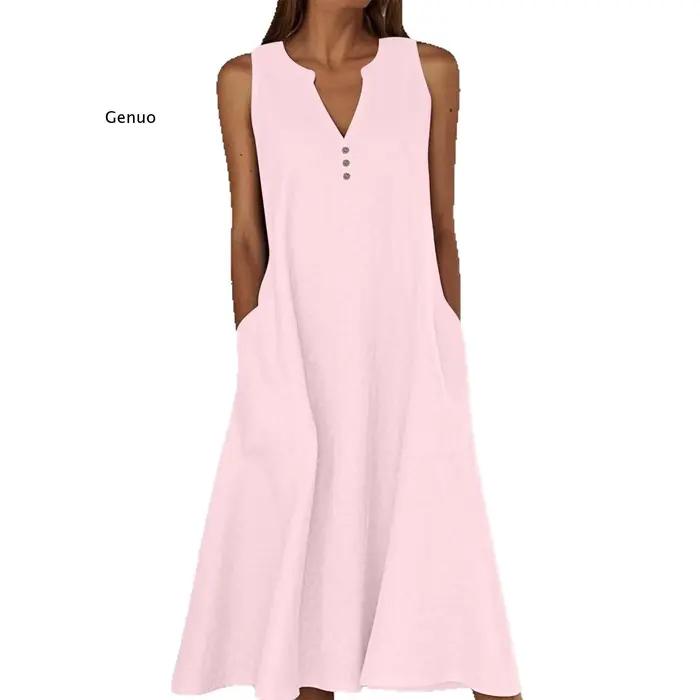 Nouvelle Robe sans Manches en Coton et Lin pour Femme 2026