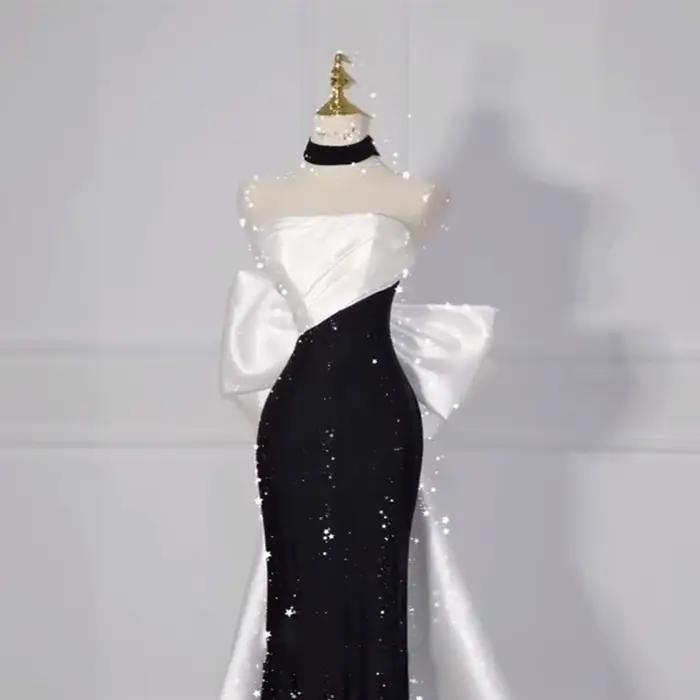 Robes de soirée pour femmes, robe de soirée noire sans bretelles, nouvelle arrivée 2026, robe de luxe cintrée à la taille, queue de sirène pour femme