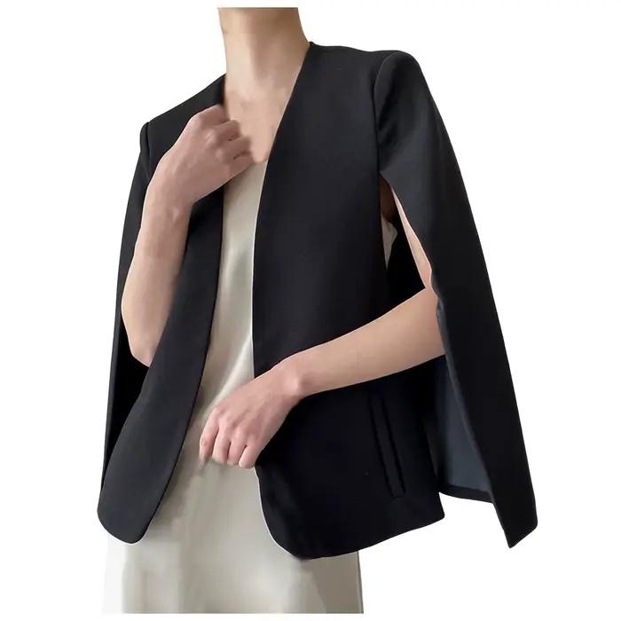 Veste de bureau fendue à manches longues pour femmes, vestes de tempérament d'automne, monochromatique, affaires, travail, dames, mode