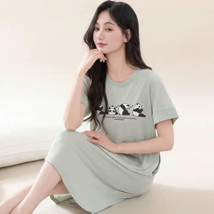Chemises de nuit d'été en pur coton pour femme, vêtements de détente décontractés pour la maison, longue robe de nuit, tailles M-XXXXL