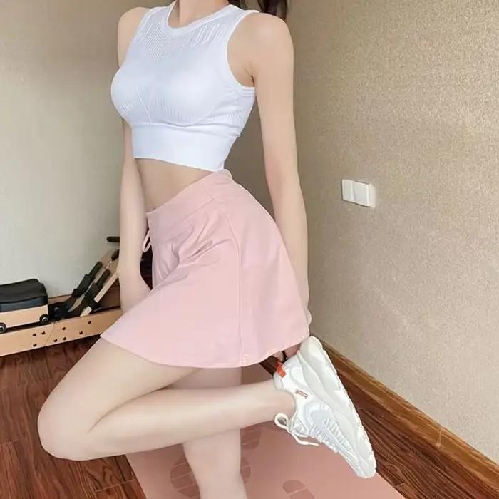 Jupe de sport taille haute pour femme, short de yoga, faux deux pièces, vêtements d'extérieur, polyvalent, décontracté, mode, été, 2024
