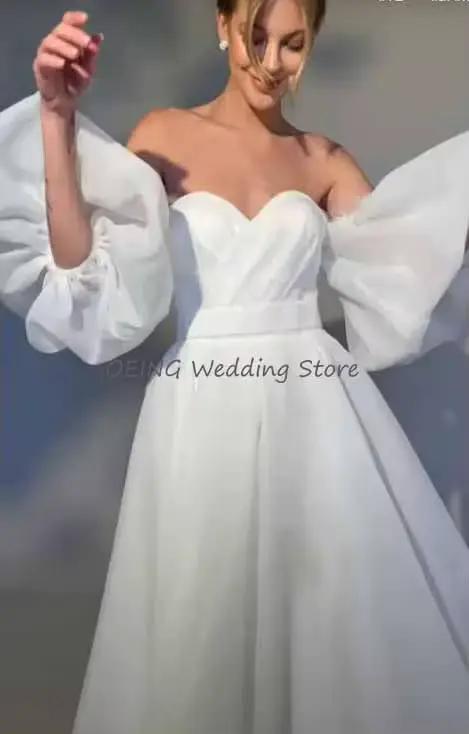 Robe de mariée mi-longue ligne A, manches bouffantes, robe courte, robes de patients simples, dos nu, chérie blanche, longueur rinçage, 2023