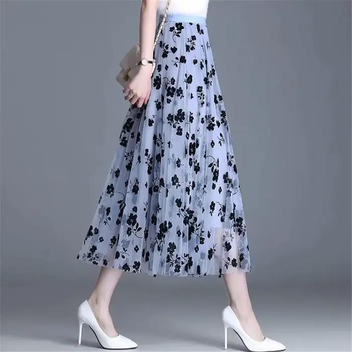 Maille jupe florale femmes 2023 printemps été automne longue gaze