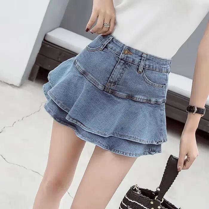 Vintage Denim Mini jupes femmes été Sexy couleur unie robe de bal
