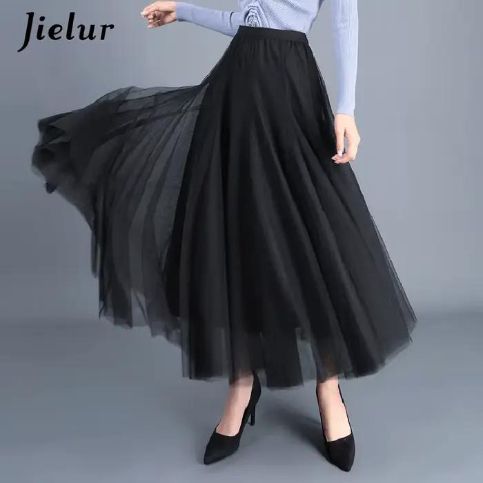 Jielur jupes femmes automne 3 couches princesse Tulle maille Jupe plissée Saia femme