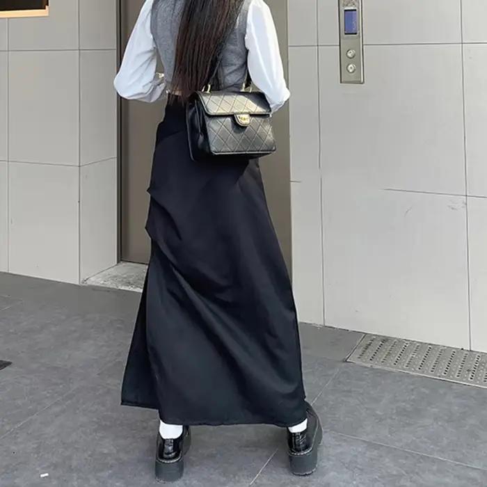 Streetwear fendu Cargo jupes longues femmes Vintage gothique taille haute jupe plissée femme 2025 été fermeture éclair
