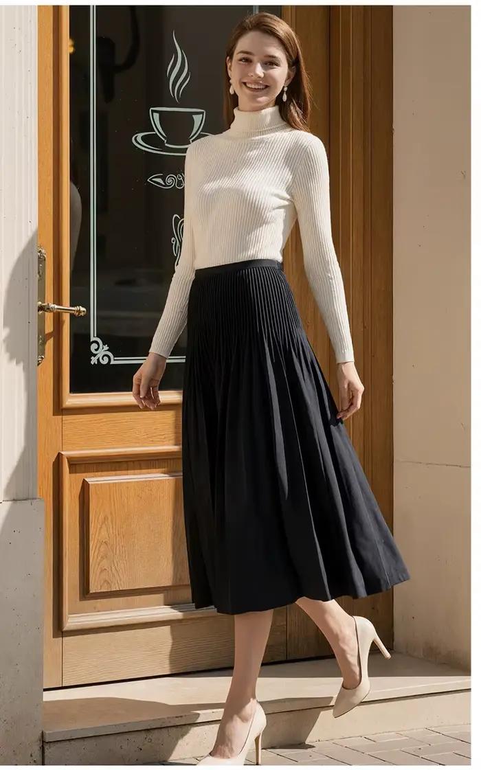 Jupe plissée polyvalente de cette saison pour les trajets quotidiens des femmes