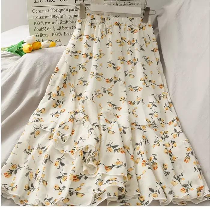Jupes taille haute en mousseline de soie pour femmes, ourlet irrégulier, volants, chic, élégant, fleur, charmant, streetwear, loisirs, femme, assressenti, mode