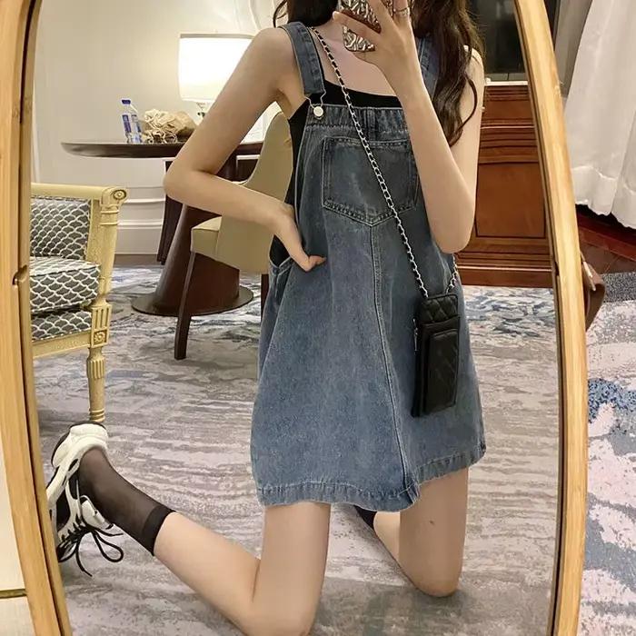 Jupe en jean à bretelles pour femme, tenue d'été ample, taille haute