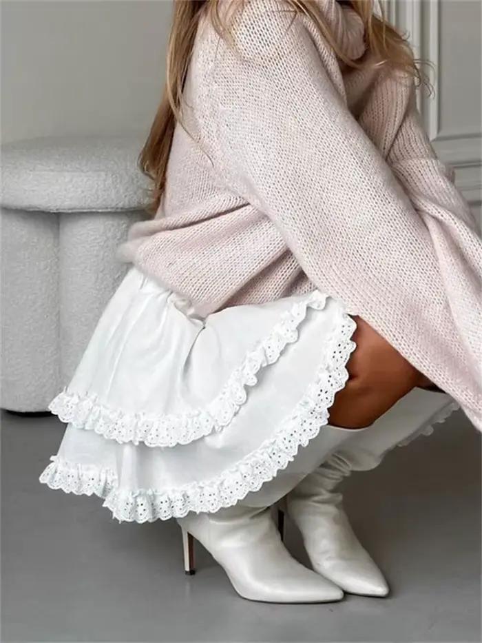 Tossy blanc dentelle à volants Mini jupe pour femmes taille haute Patchwork mode mignon Sexy Y2k