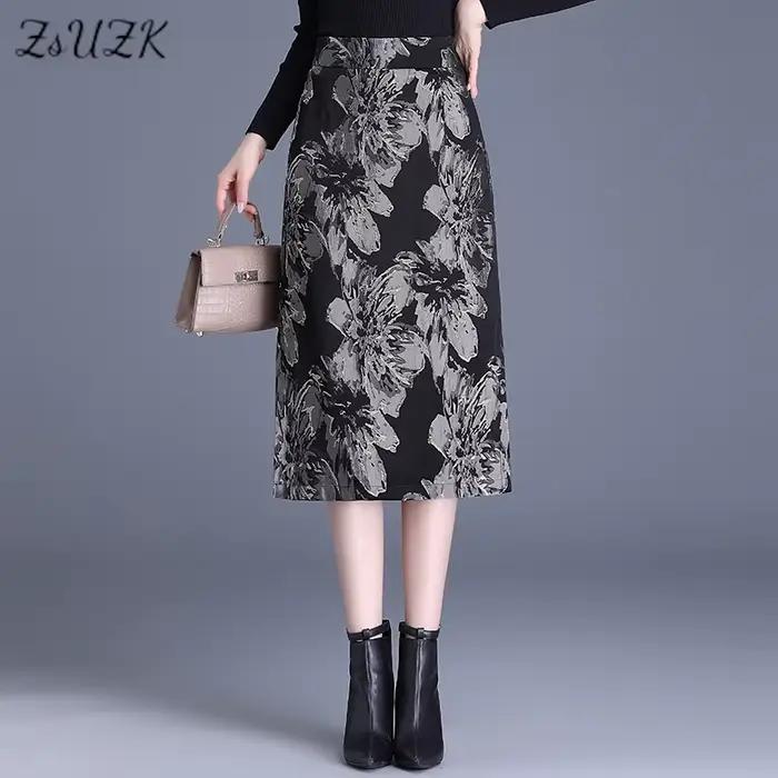 ZUZK Vintage Jacquard jupe moulante nouvelle taille haute élastique mince printemps automne femmes Style chinois élégant jupes crayon