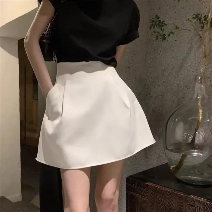Style de travail coréen costume jupes été nouveau Design noir blanc taille haute