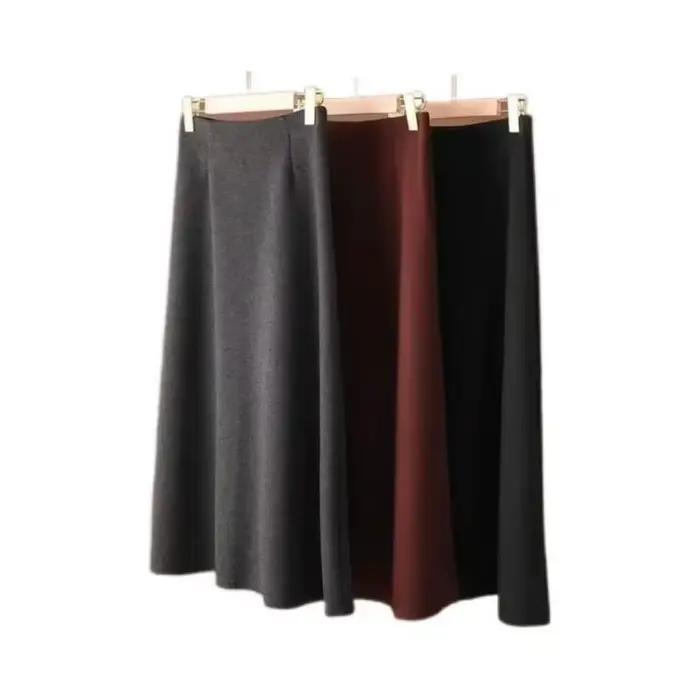 Jupe midi évasée taille haute pour femme en mélange de laine