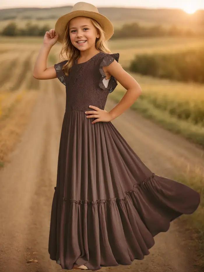 3-14 ans filles dentelle bohême longues robes bébé enfants fleur mariage princesse robe de soirée robes Costume enfants vêtements