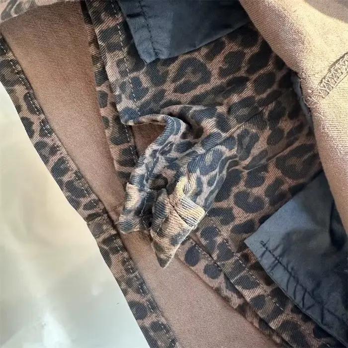 Jupe de hanche en jean imprimé léopard marron élastique