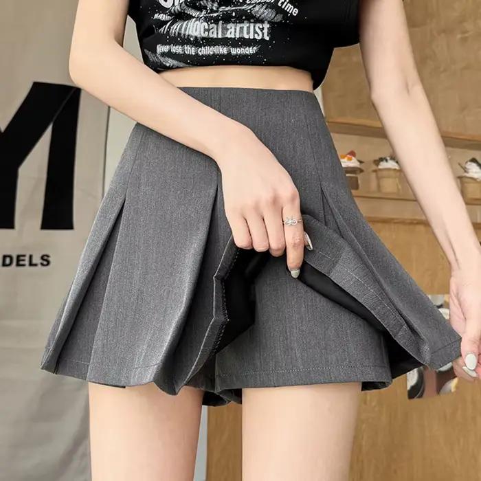 Jupes plissées grises coréennes pour femmes