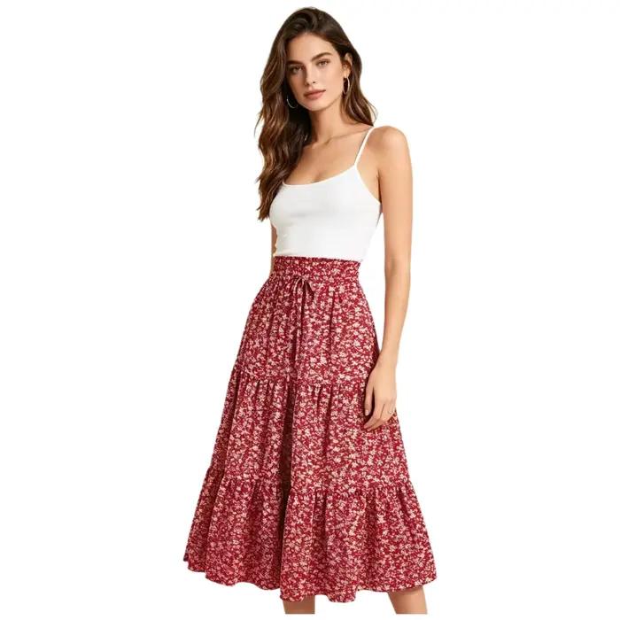 Nouvelle jupe mini évasée taille haute à imprimé floral 2026 pour femme