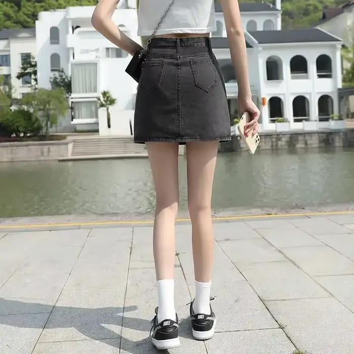 Mini jupe en jean taille haute avec poche pour femme