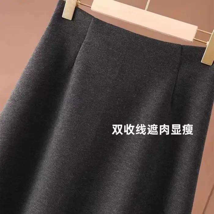 Jupe midi évasée taille haute pour femme en mélange de laine