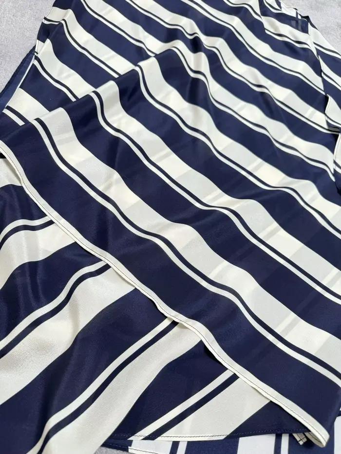 Jupe mi-longue irrégulière à rayures bleues pour femmes, été