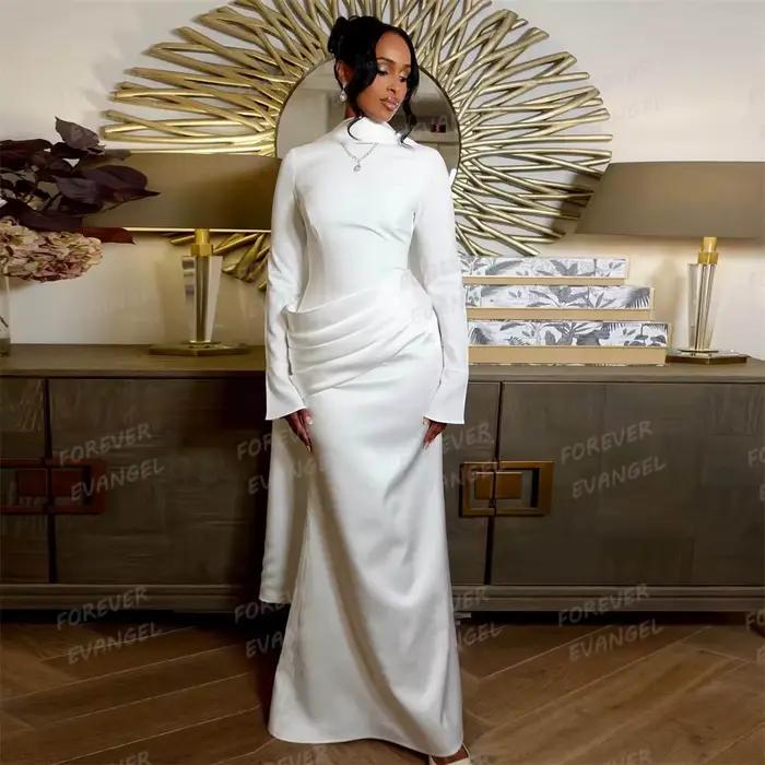 Robes de mariée simples en satin pour femme, sexy, à col montant, style sirène, formelles, à manches longues, Vestidos De Novia, personnalisables pour les fêtes