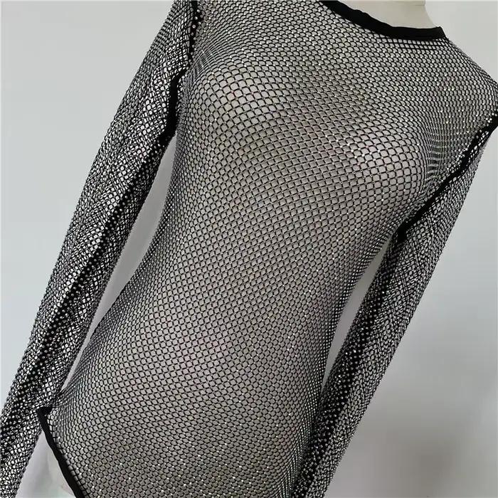 Combinaison à manches longues pour femmes, barboteuse Sexy en maille ajourée, tenue décontractée scintillante pour tenues de nuit en Club d'été