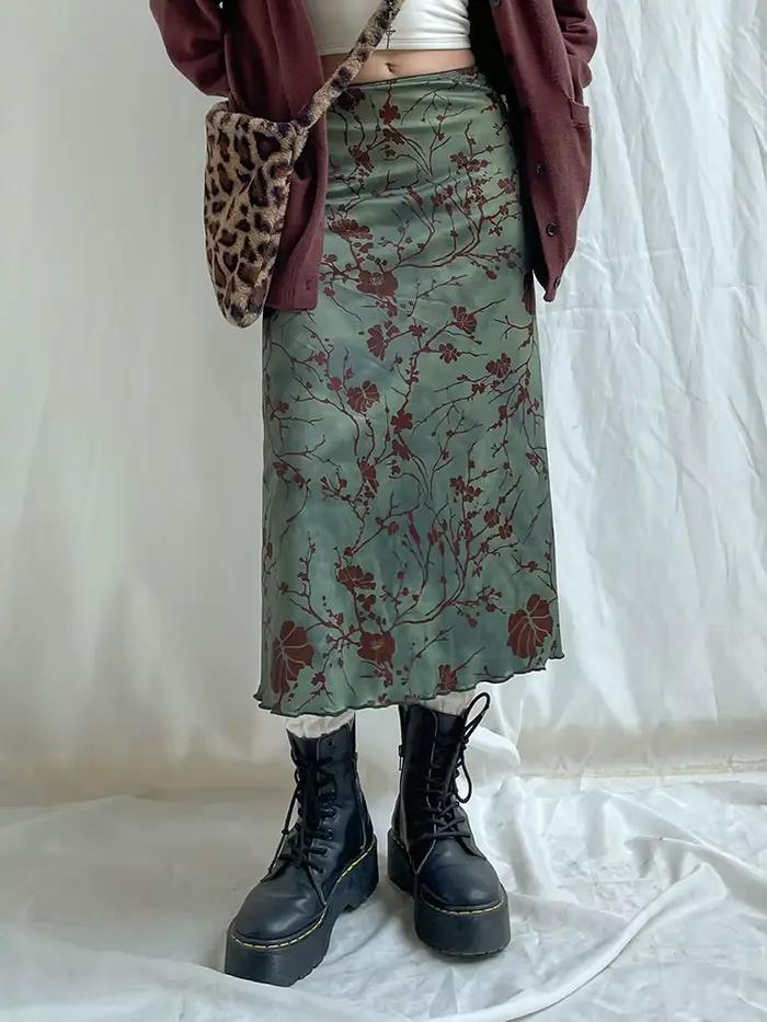 Jupes longues A-Line à imprimé floral pour femmes