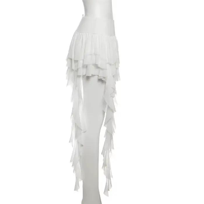 Jupe-short asymétrique bohème taille haute en polyester pour femmes, mini-jupe superposée irrégulière, style Y2K gothique, idéale pour les festivals de musique et les soirées estivales