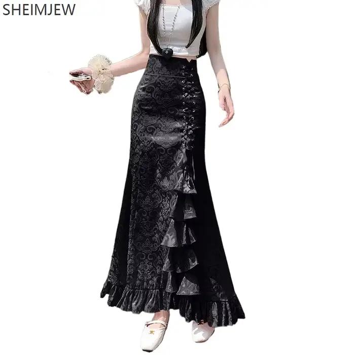 Jupe femme Style rétro jeu de rôle cour victorienne robe sirène longue Sexy à volants mince queue de poisson dentelle