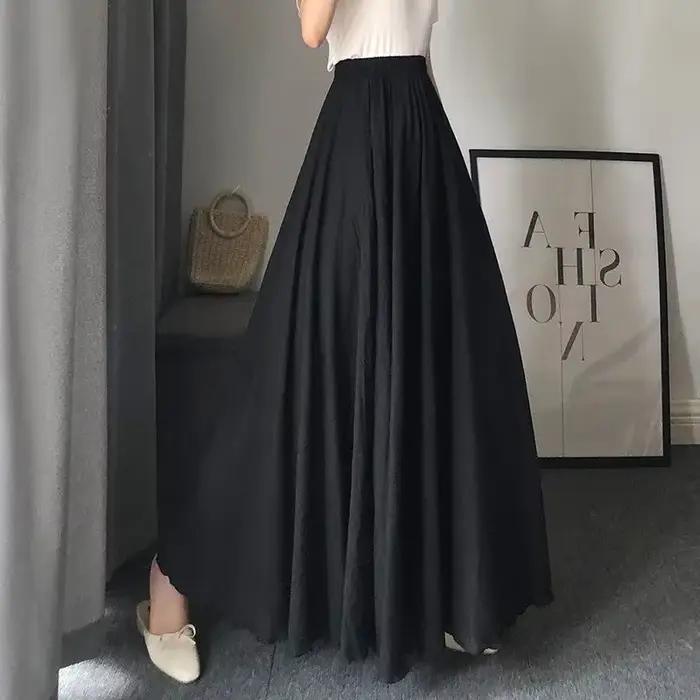 Jupe féerique vintage mi-longue taille haute en coton et lin double épaisseur