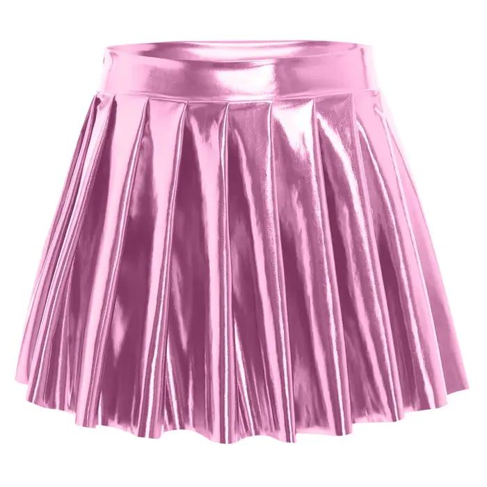 Jupe courte plissée métallique brillante pour femmes, taille haute, fermeture éclair latérale, froncée, holographique, ligne a, Mini jupe, Costume de fête Disco Rave