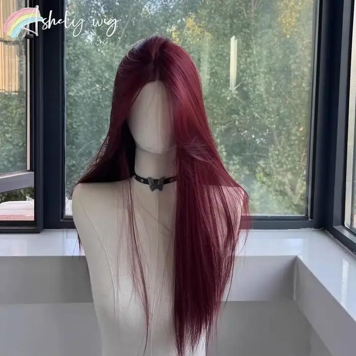 Perruque noire pour femmes, cheveux longs et lisses, bandeau, perruque Lace Front Wig, tempérament Cosplay pour usage quotidien, perruques synthétiques noires Lolita